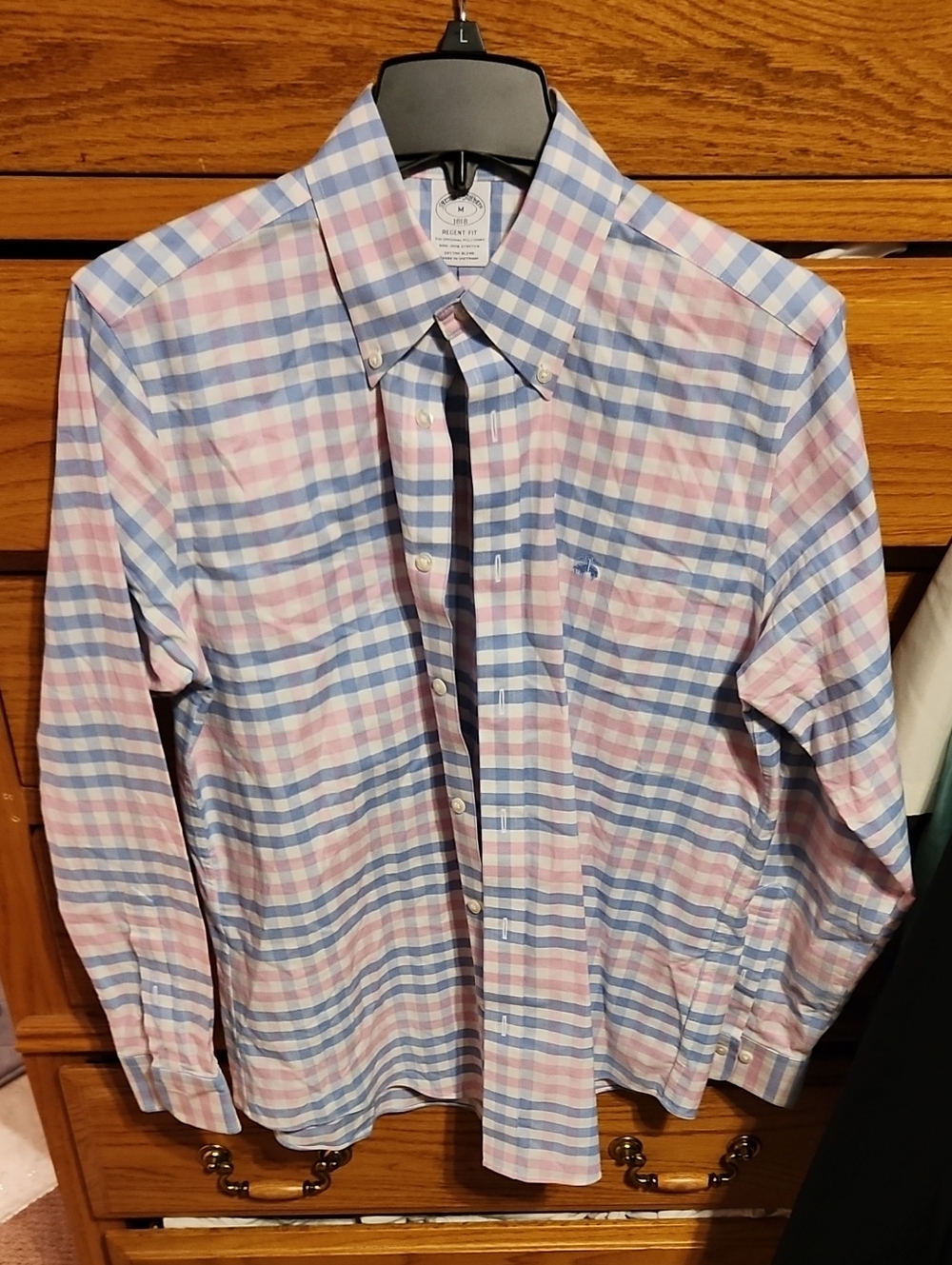 Brooks Brothers Regent Fit Men's Button-Down Plaid Shirt in Light Blue and Pink